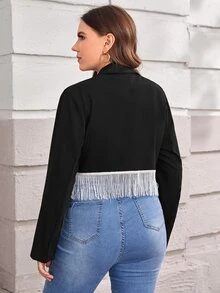 Áo vest Plus size mép Nút phía trước màu trơn Thanh lịch - màu đen - Xem 2