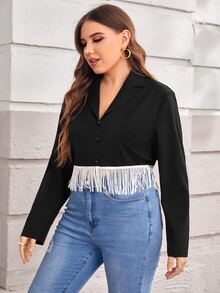 Áo vest Plus size mép Nút phía trước màu trơn Thanh lịch - màu đen - Xem 3