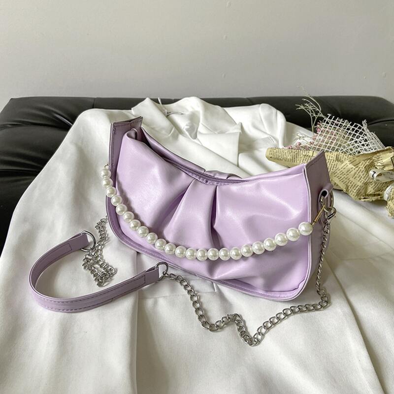 

Ruched Design Baguette Bag, Purple