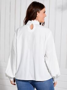 SHEIN LUNE 大碼蕾絲拼接燈籠袖襯衫 - 白色 - 查看 2