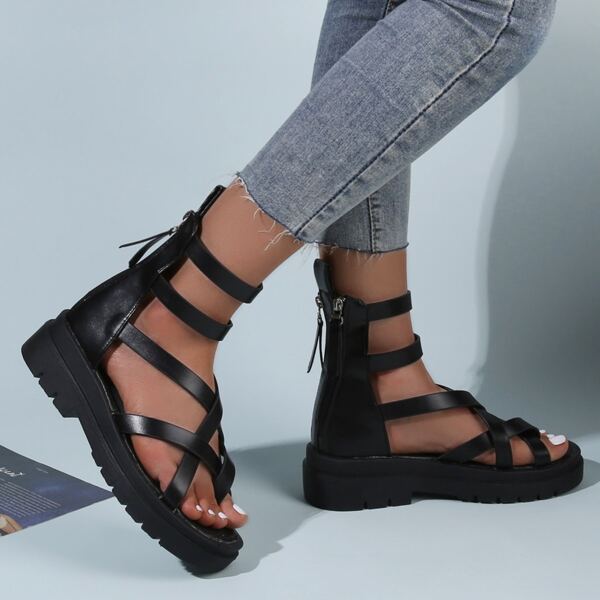 

Cross Strap Thong Sandals, Black