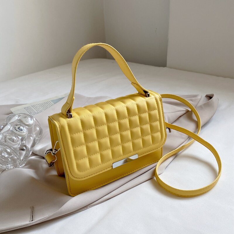 

Quilted Flap Satchel Bag, Yellow