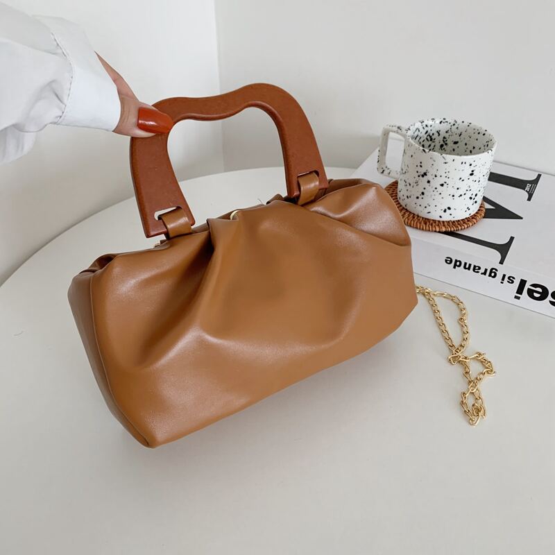 

Ruched Design Chain Strap Bag, Brown
