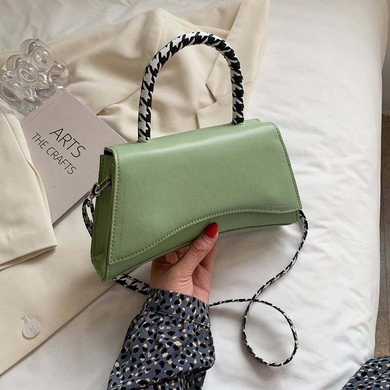 

Houndstooth Pattern Satchel Bag, Green