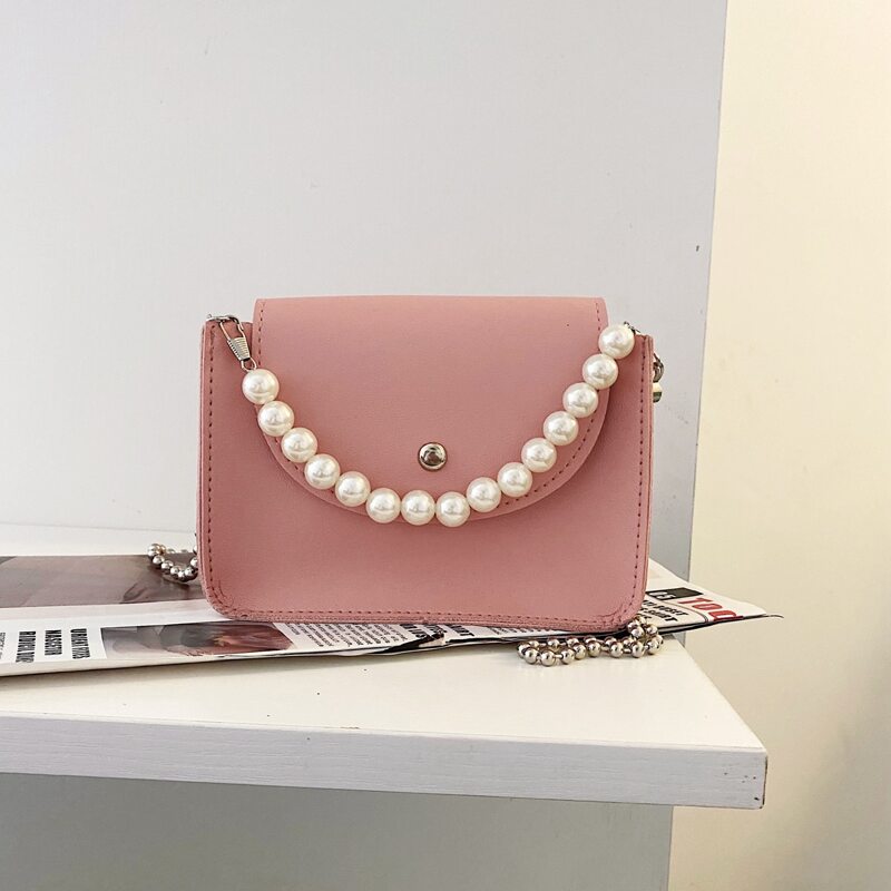 

Snap Button Chain Bag, Pink