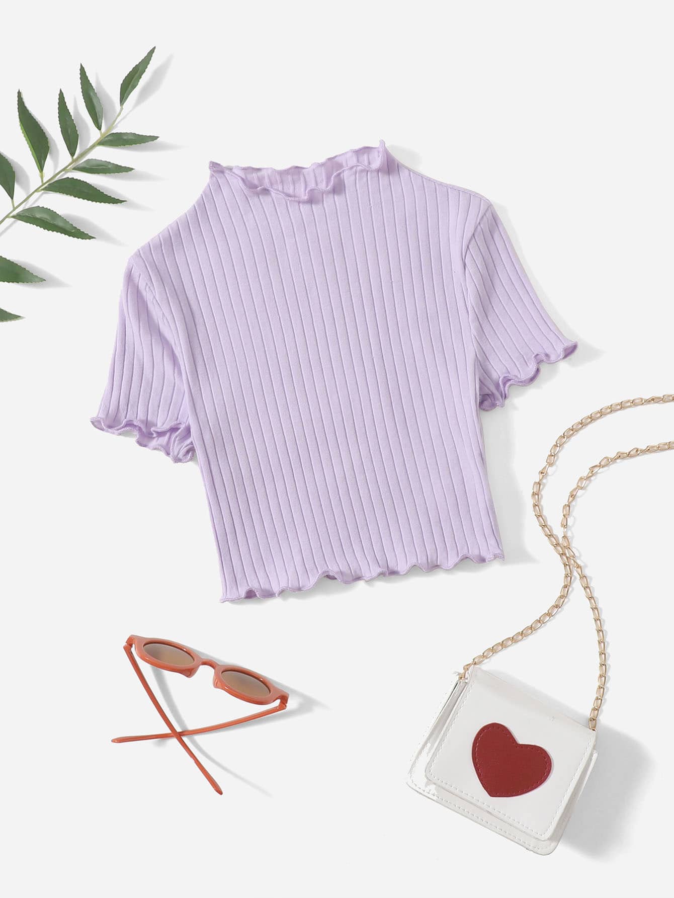 SHEIN Tween Girl Classic Basic Short Sleeve T-Shirt With Scallop Hem Round Neckline - Lilac Purple - View 1