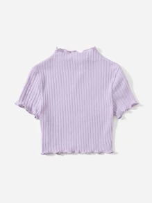 SHEIN Tween Girl Classic Basic Short Sleeve T-Shirt With Scallop Hem Round Neckline - Lilac Purple - View 2