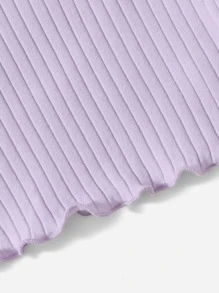 SHEIN Tween Girl Classic Basic Short Sleeve T-Shirt With Scallop Hem Round Neckline - Lilac Purple - View 3