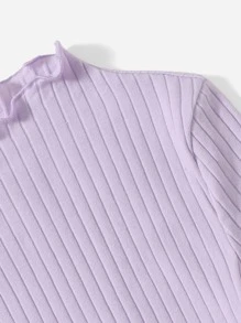 SHEIN Tween Girl Classic Basic Short Sleeve T-Shirt With Scallop Hem Round Neckline - Lilac Purple - View 4