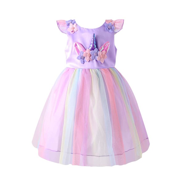 

Girls Appliques Ombre Mesh Partydress, Purple