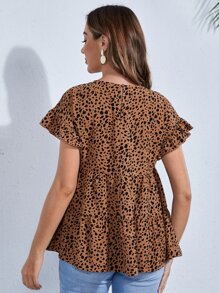 SHEIN Maternidad Top peplum con estampado de manga con volante - Multicolor - Ver 2