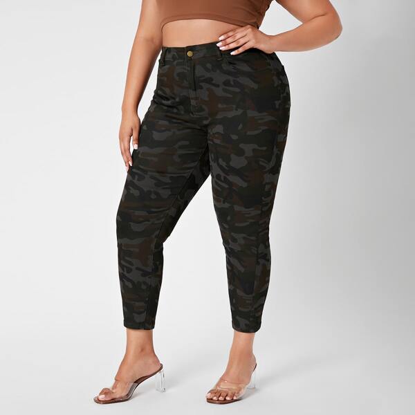 

Plus Camo Print Skinny Jeans, Multicolor