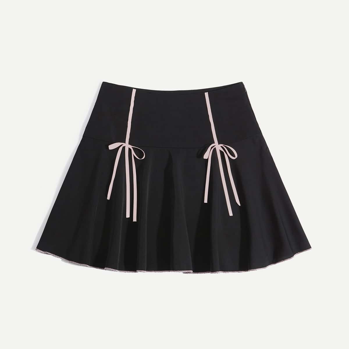 

Bow Strap Pleated Skirt, Black