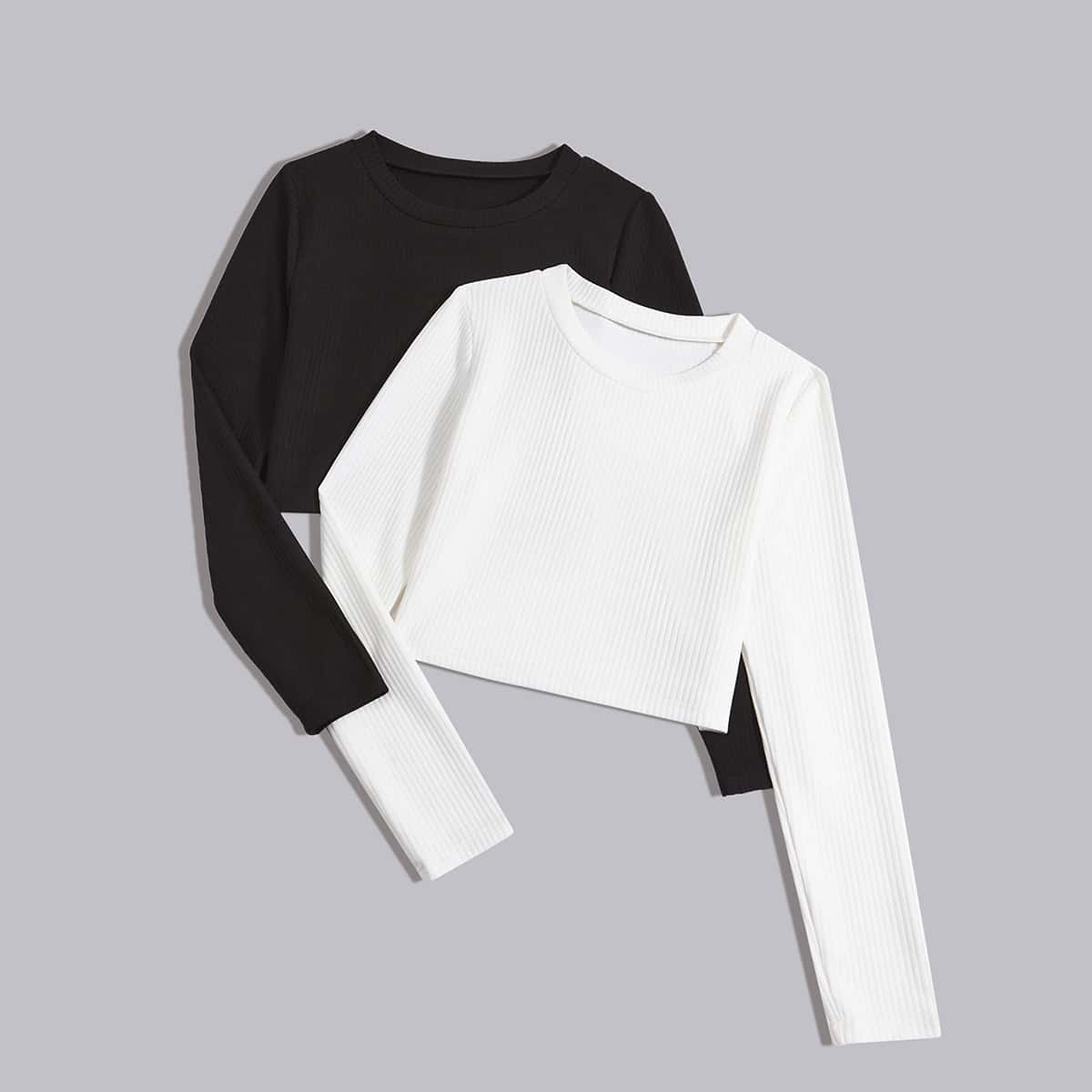 

2 Pack Solid Crop Tee, Black and white