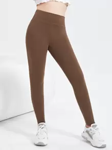SHEIN Leggings sportivi in maglia a tinta unita per ragazze adolescenti