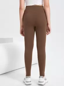 SHEIN Leggings sportivi in maglia a tinta unita per ragazze adolescenti
