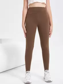 SHEIN Leggings sportivi in maglia a tinta unita per ragazze adolescenti