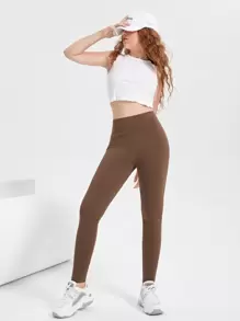 SHEIN Leggings sportivi in maglia a tinta unita per ragazze adolescenti