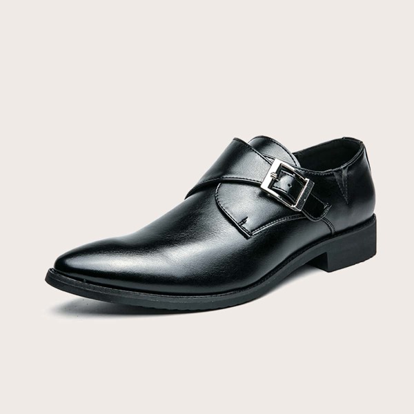 

Men Buckle Decor Slip On Dress Shoes, Black