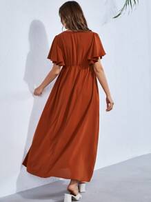 SHEIN Maternity V Neck Butterfly Sleeve Dress - Rust Brown - View 2