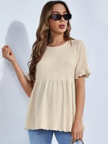 SHEIN Maternity Flounce Sleeve Peplum Tee - Apricot - View 1