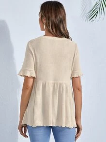 SHEIN Maternity Flounce Sleeve Peplum Tee - Apricot - View 2