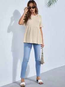 SHEIN Maternity Flounce Sleeve Peplum Tee - Apricot - View 3