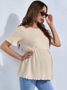 SHEIN Maternity Flounce Sleeve Peplum Tee - Apricot - View 4