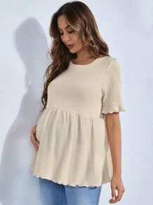 SHEIN Maternity Flounce Sleeve Peplum Tee - Apricot - View 5