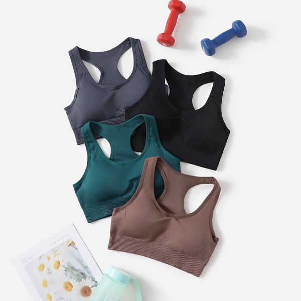 

4pcs High Support Seamless Sports Bra, Multicolor