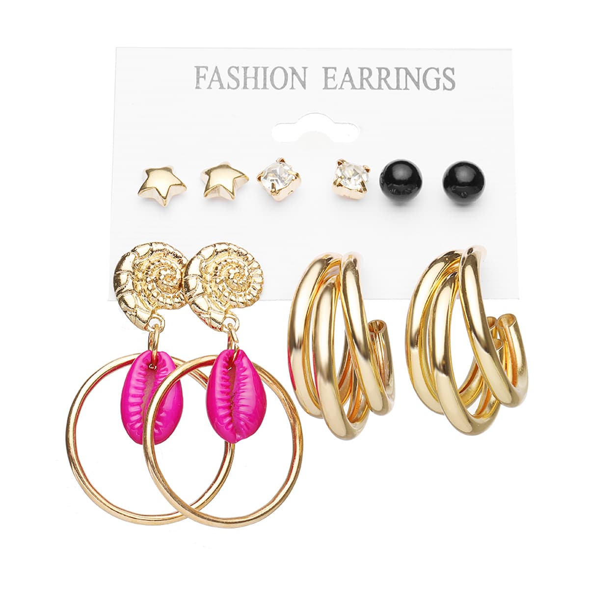 

5pairs Shell Design Earrings, Gold