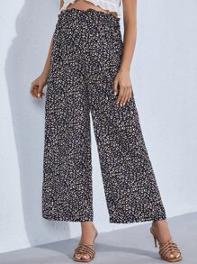 SHEIN Maternity Leopard Print High Waist Wide Leg Trousers - Multicolor - View 2