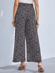 SHEIN Maternity Leopard Print High Waist Wide Leg Trousers - Multicolor - View 3