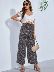 SHEIN Maternity Leopard Print High Waist Wide Leg Trousers - Multicolor - View 1
