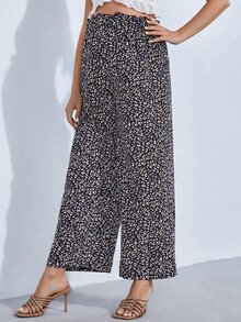 SHEIN Maternity Leopard Print High Waist Wide Leg Trousers - Multicolor - View 6