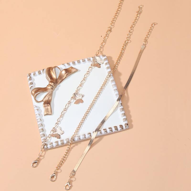 

3pcs Butterfly Charm Chain Anklet, Gold