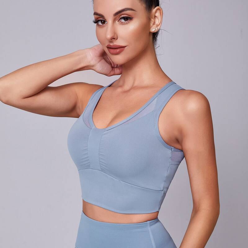 

High Support Mesh Insert Sports Bras, Dusty blue