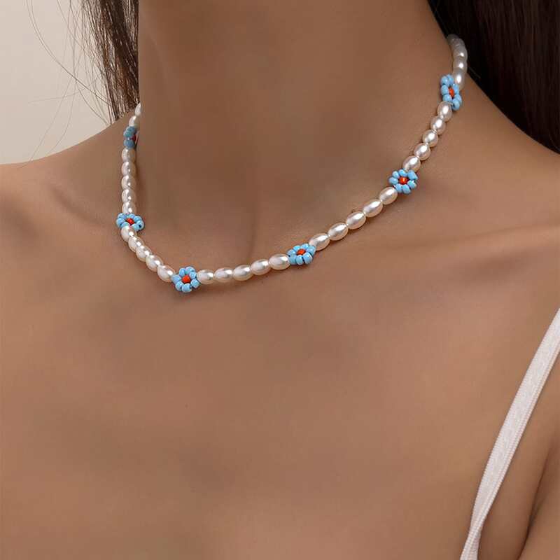

Faux Pearl Beaded Necklace, Blue