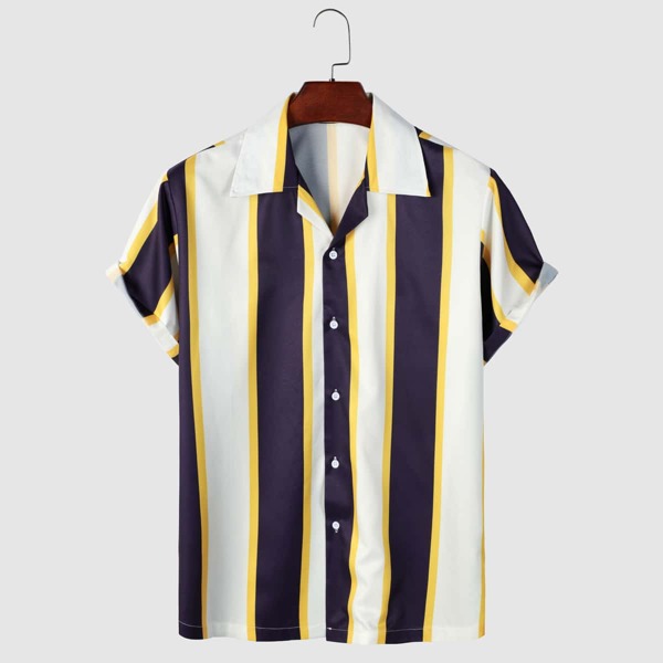 

Men Button Front Striped Shirt, Multicolor