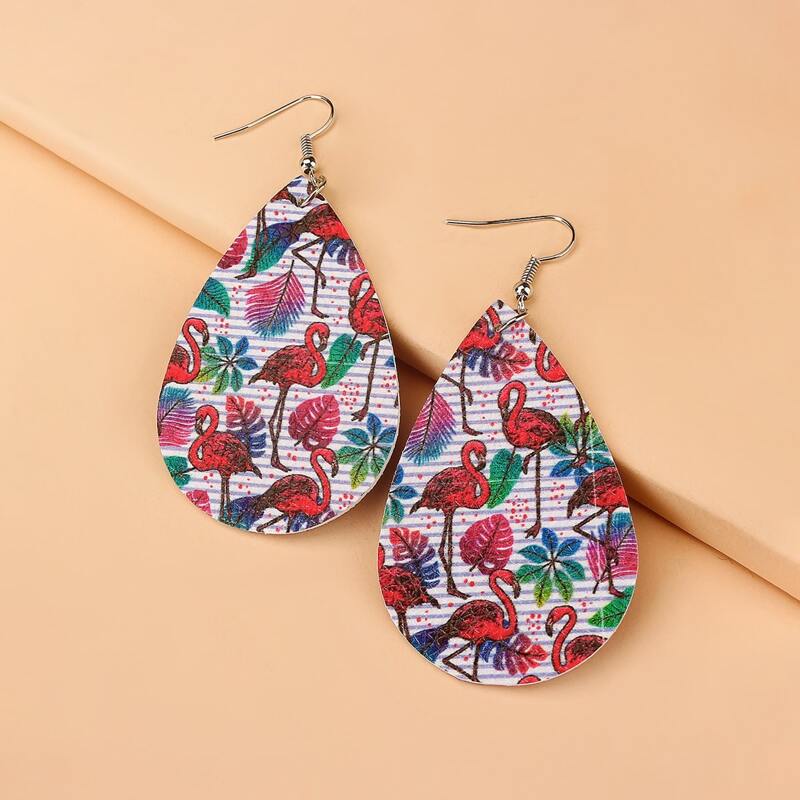 

Flamingo Pattern Charm Earrings, Multicolor