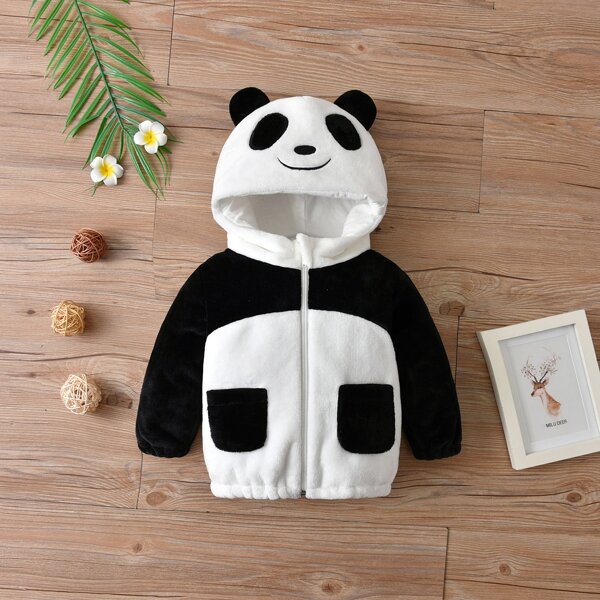 

Baby Boy 3D Ear & Tail Colorblock Jacket, Black and white