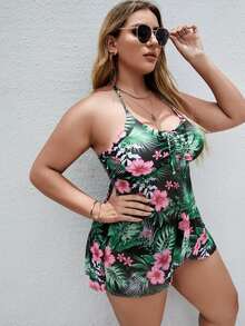 Tankini de talla grande con estampado floral y tropical para playa de verano - Multicolor - Ver 3