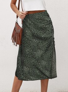 SHEIN LUNE All Over Print Split Thigh Skirt - Multicolor - View 4