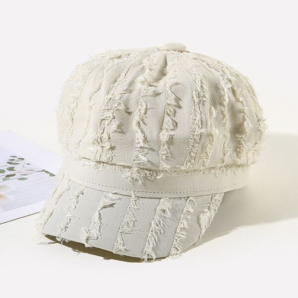 

Raw Hem Baker Boy Cap, Beige