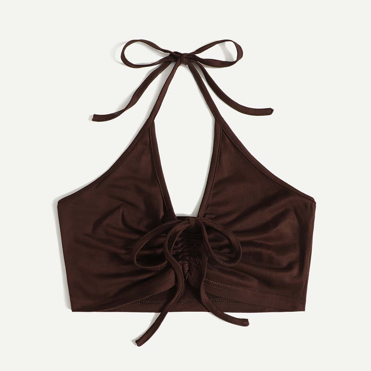 

Solid Drawstring Halter Top, Chocolate brown
