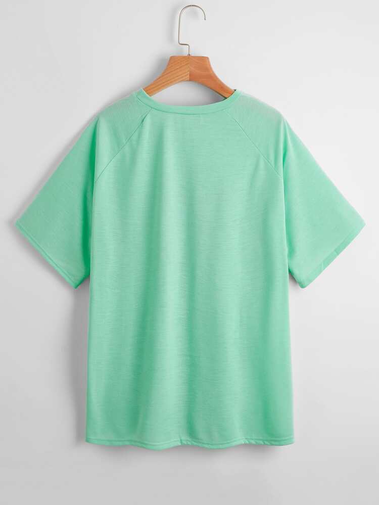 Raglan Sleeve Graphic Print Top - Mint Green - View 2