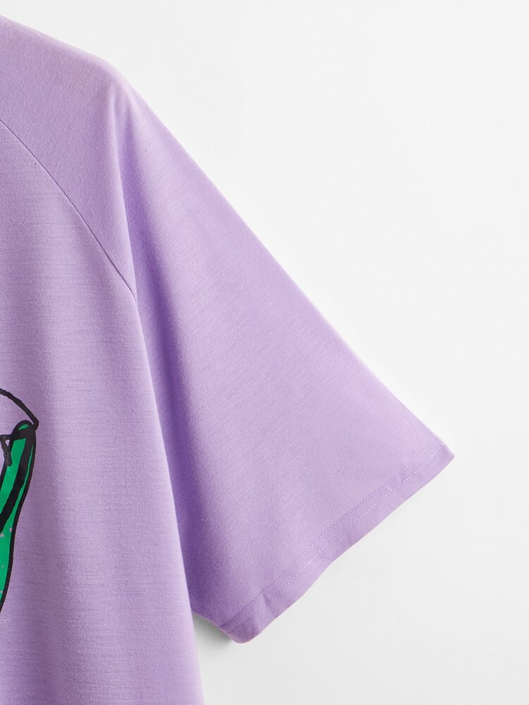 Raglan Sleeve Figure Graphic Top - Mauve Purple - View 3