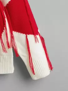 Comfortcana Heart Pattern Drop Shoulder Fringe Trim Jumper - Beige - View 3