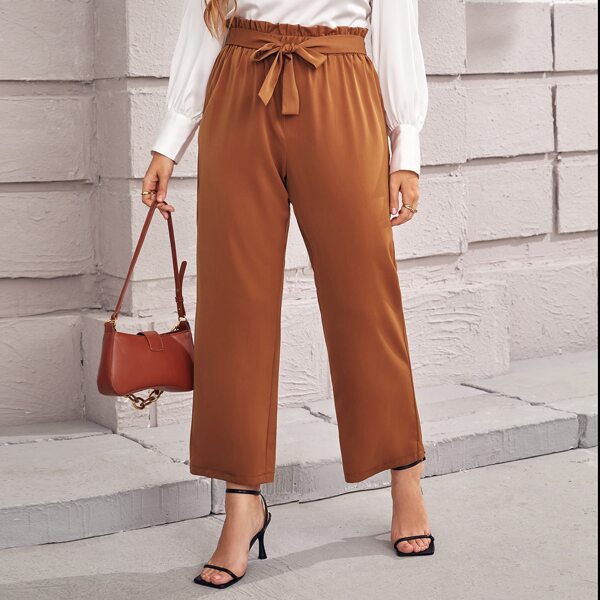 

Plus Paperbag Waist Belted Pants, Brown