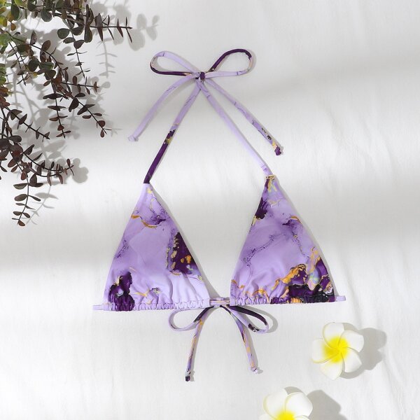 

Marble Print Micro Triangle Bikini Top, Multicolor